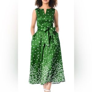 EShakti green and white polka dot dupioni dress